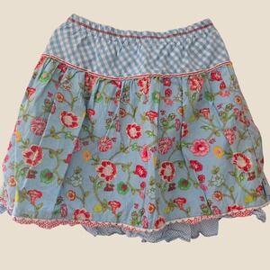 Oilily Girls Blue Floral Gingham Tiered Skirt Cotton‎ Rick Rack Trim Size 7Y 122